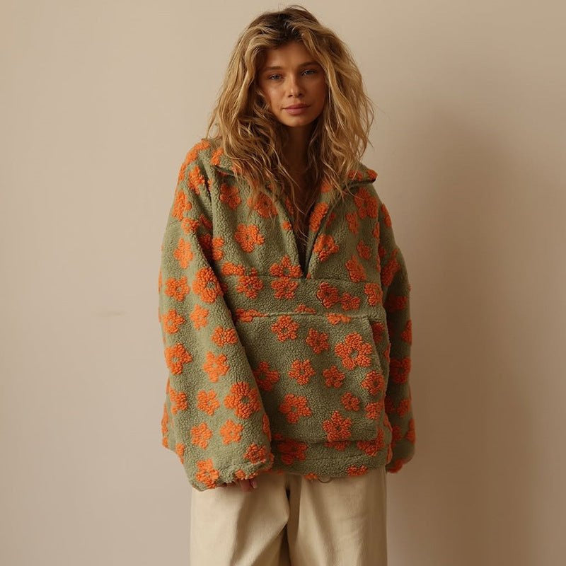 Women's Oversized Floral Teddy Fleece Jacket