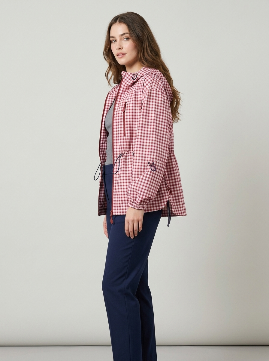 Women's Oversized Gingham Waterproof Raincoat