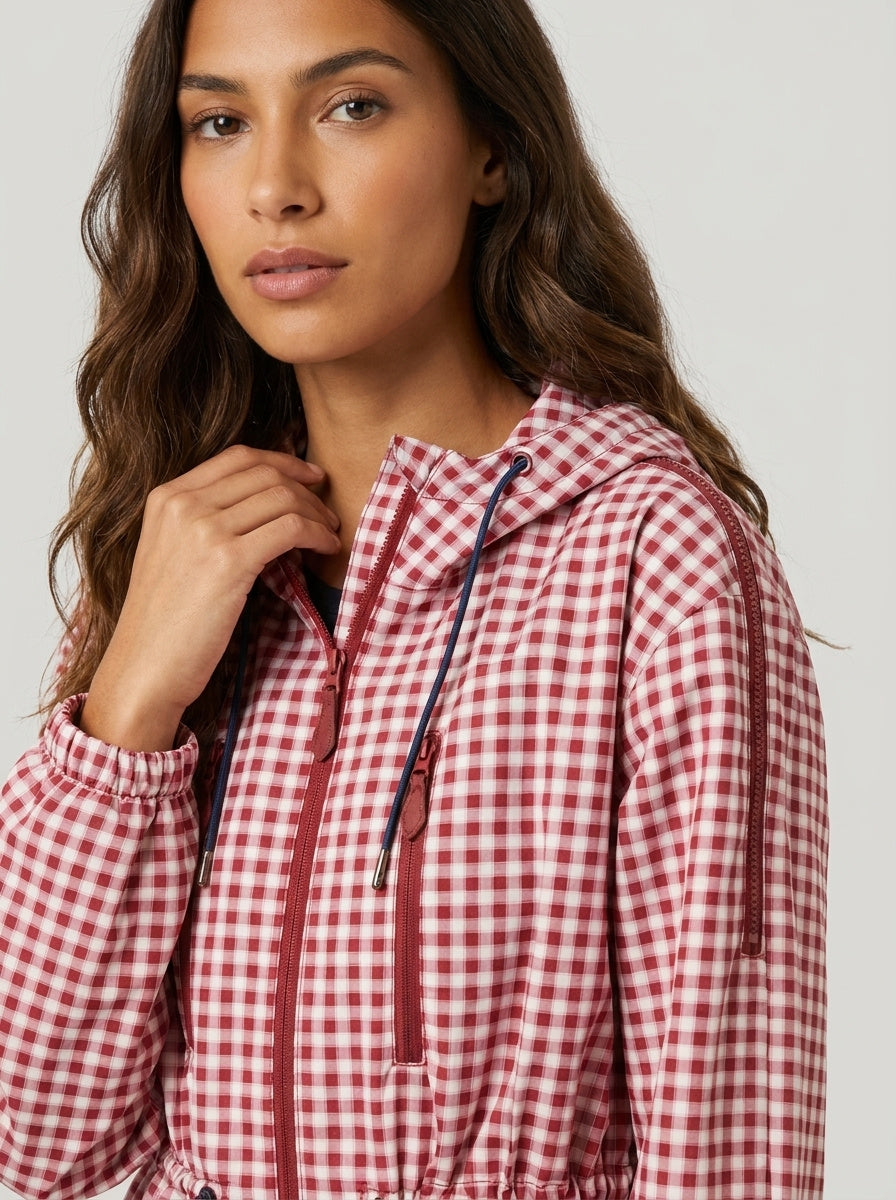 Women's Oversized Gingham Waterproof Raincoat