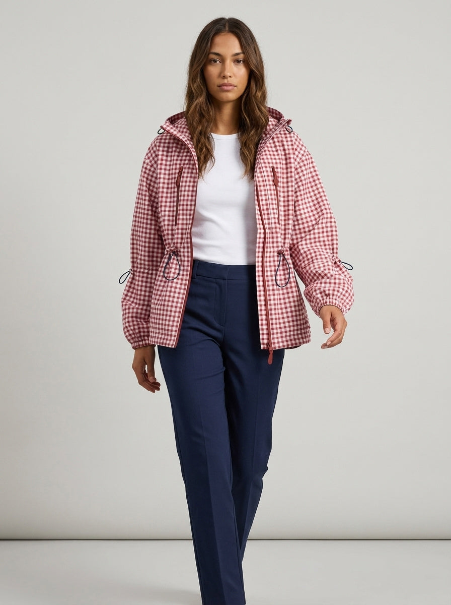 Women's Oversized Gingham Waterproof Raincoat