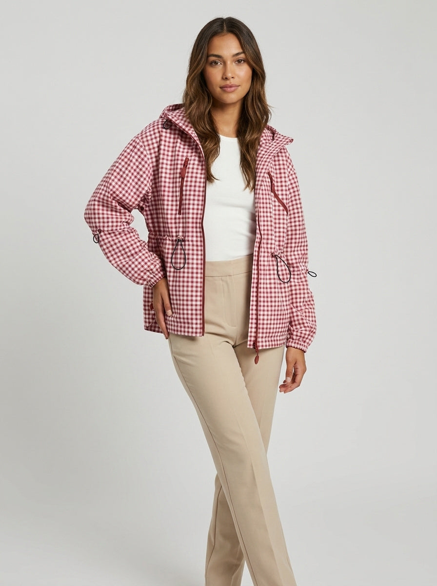 Women's Oversized Gingham Waterproof Raincoat
