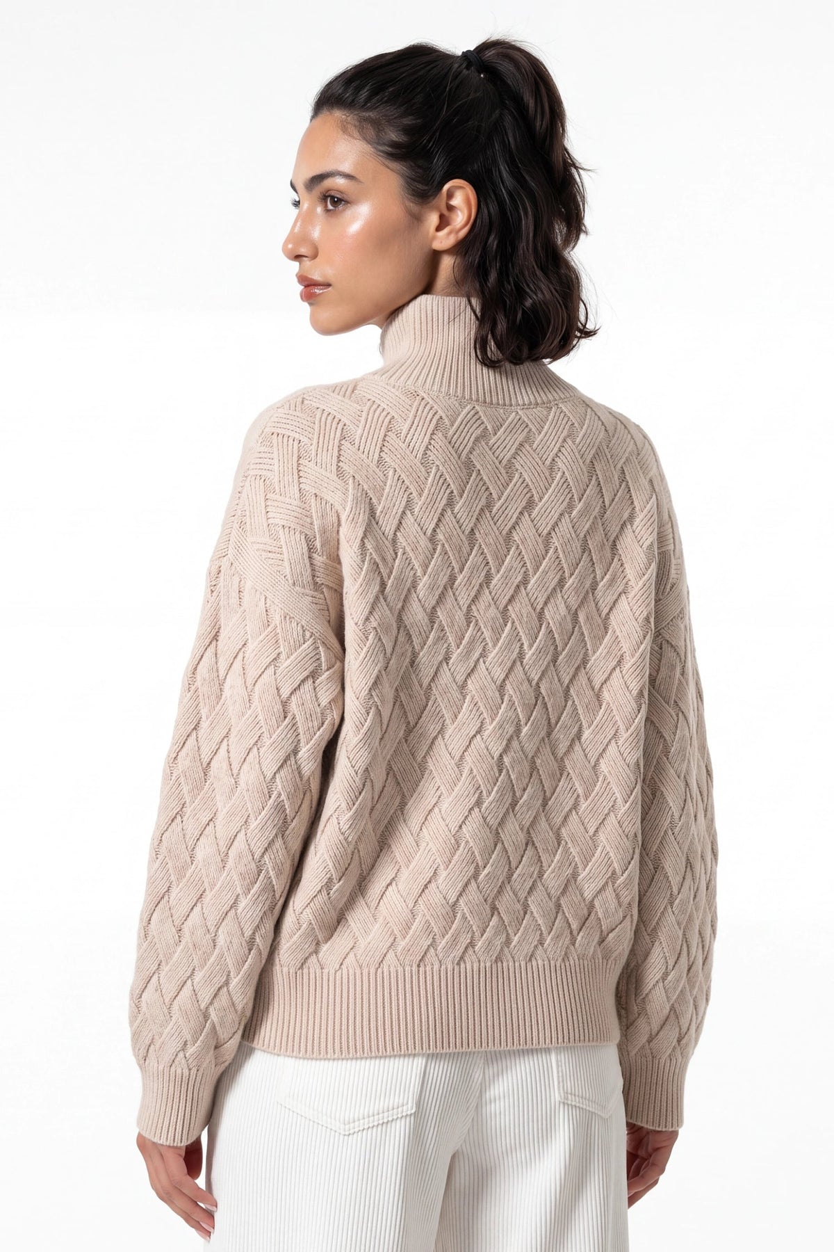 Women's Oversized Roll Neck Textured Knit Jumper