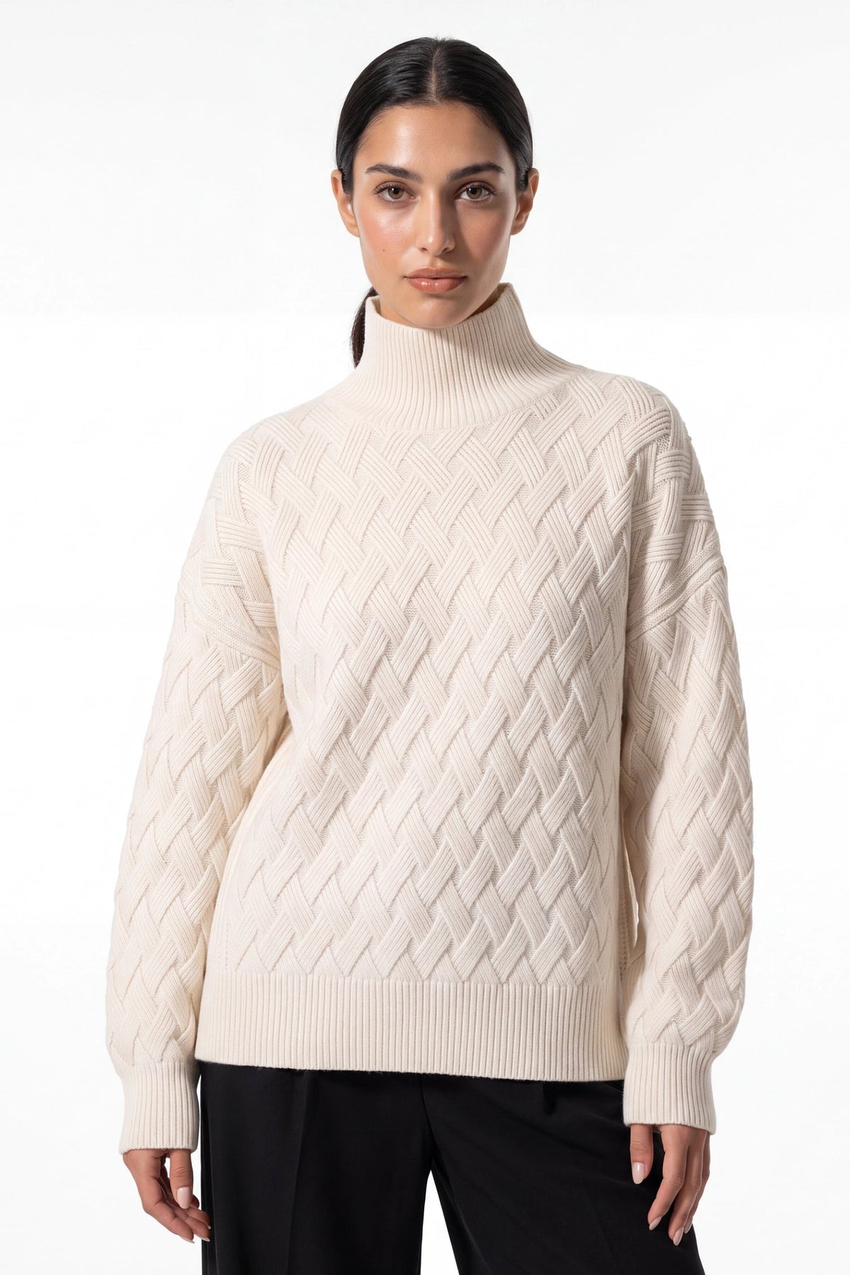 Women's Oversized Roll Neck Textured Knit Jumper