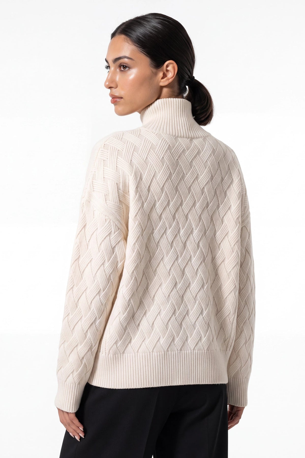 Women's Oversized Roll Neck Textured Knit Jumper