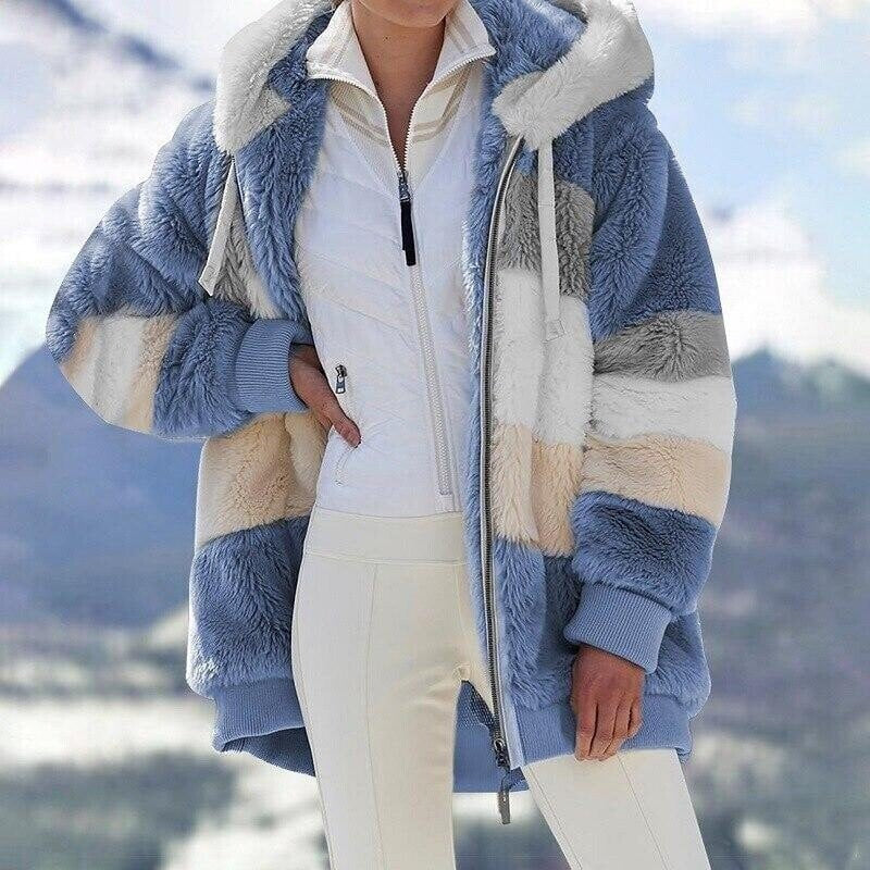 Women's Oversized Zip-Up Colour Block Hooded Jacket