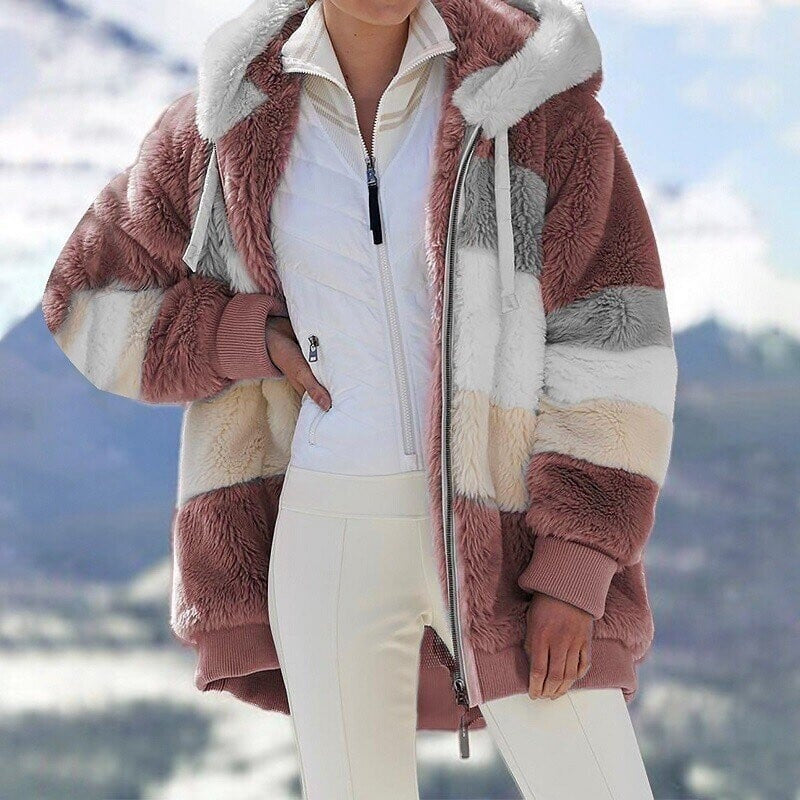 Women's Oversized Zip-Up Colour Block Hooded Jacket