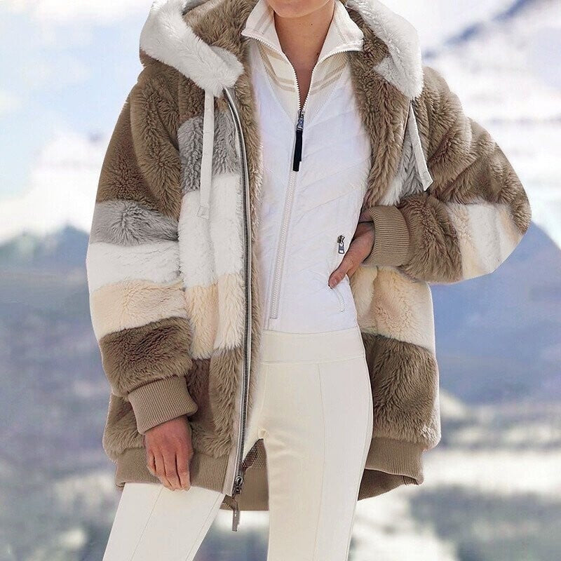 Women's Oversized Zip-Up Colour Block Hooded Jacket