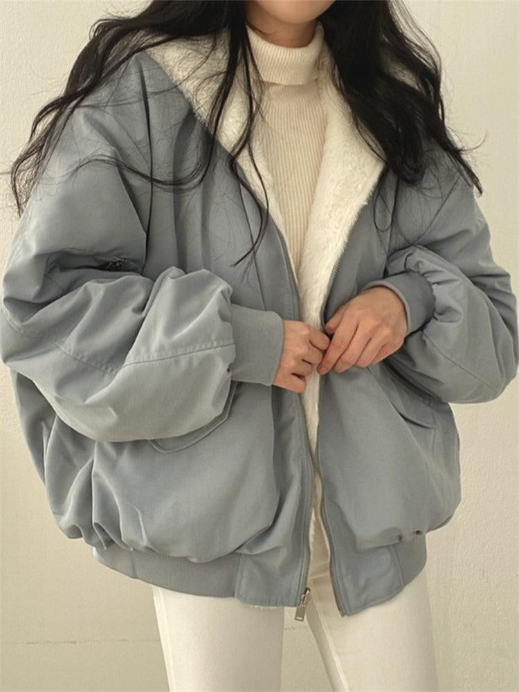 Women's Oversized Zip-Up Hooded Bomber Jacket