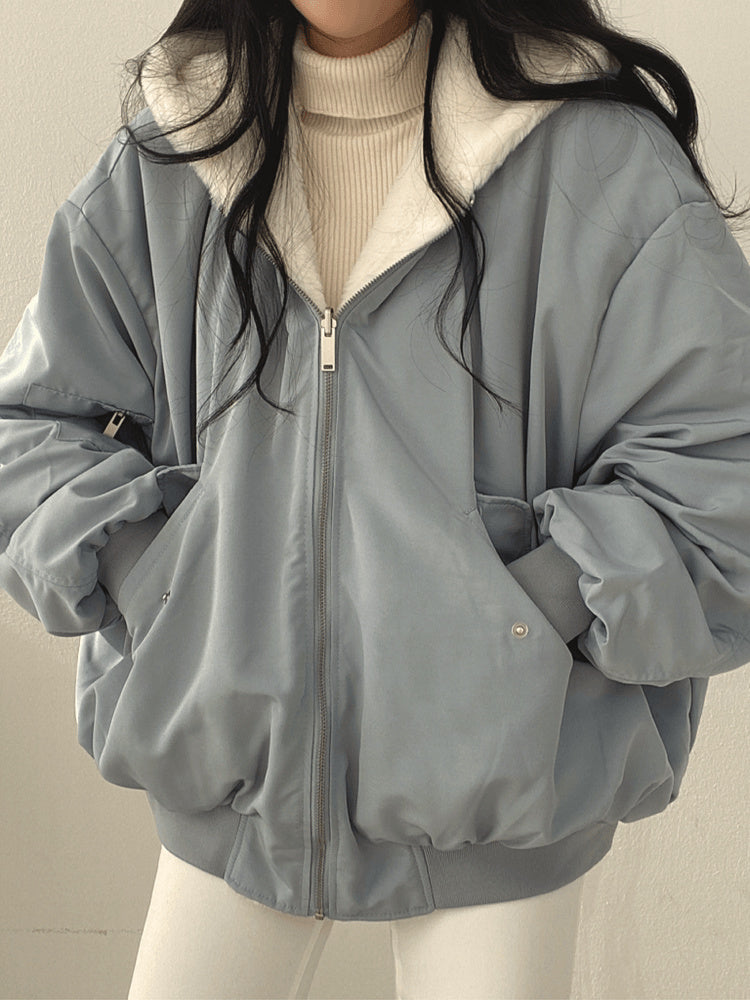 Women's Oversized Zip-Up Hooded Bomber Jacket
