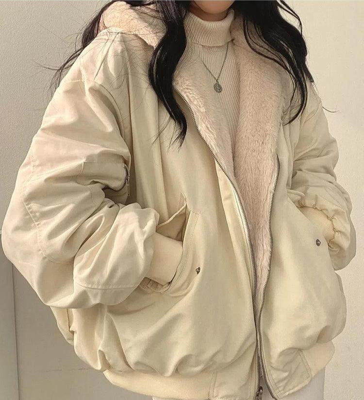 Women's Oversized Zip-Up Hooded Bomber Jacket