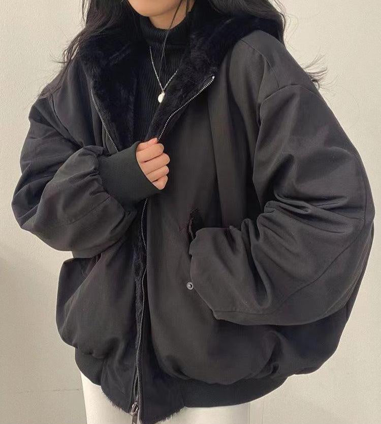 Women's Oversized Zip-Up Hooded Bomber Jacket