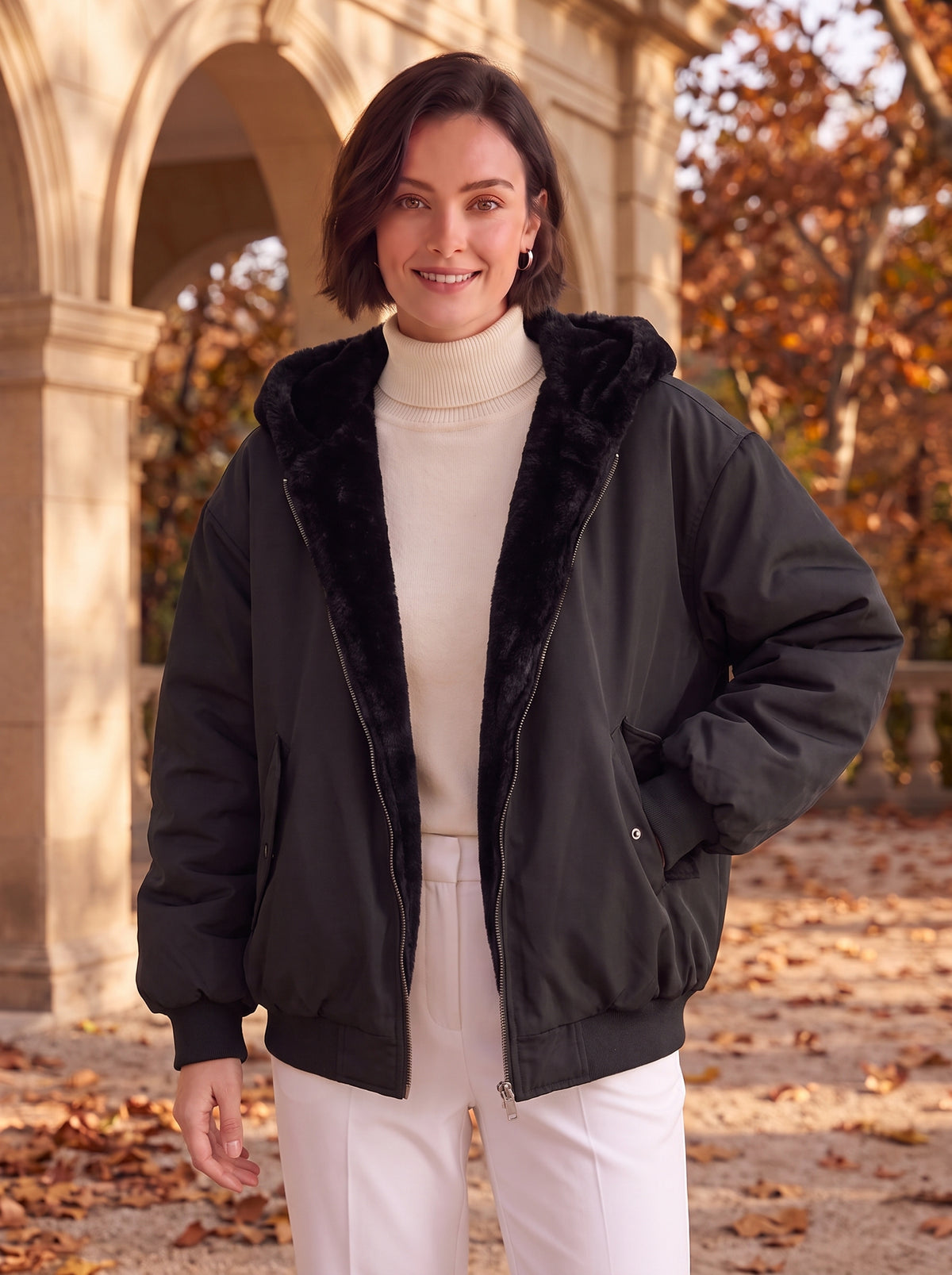Women's Oversized Zip-Up Hooded Jacket