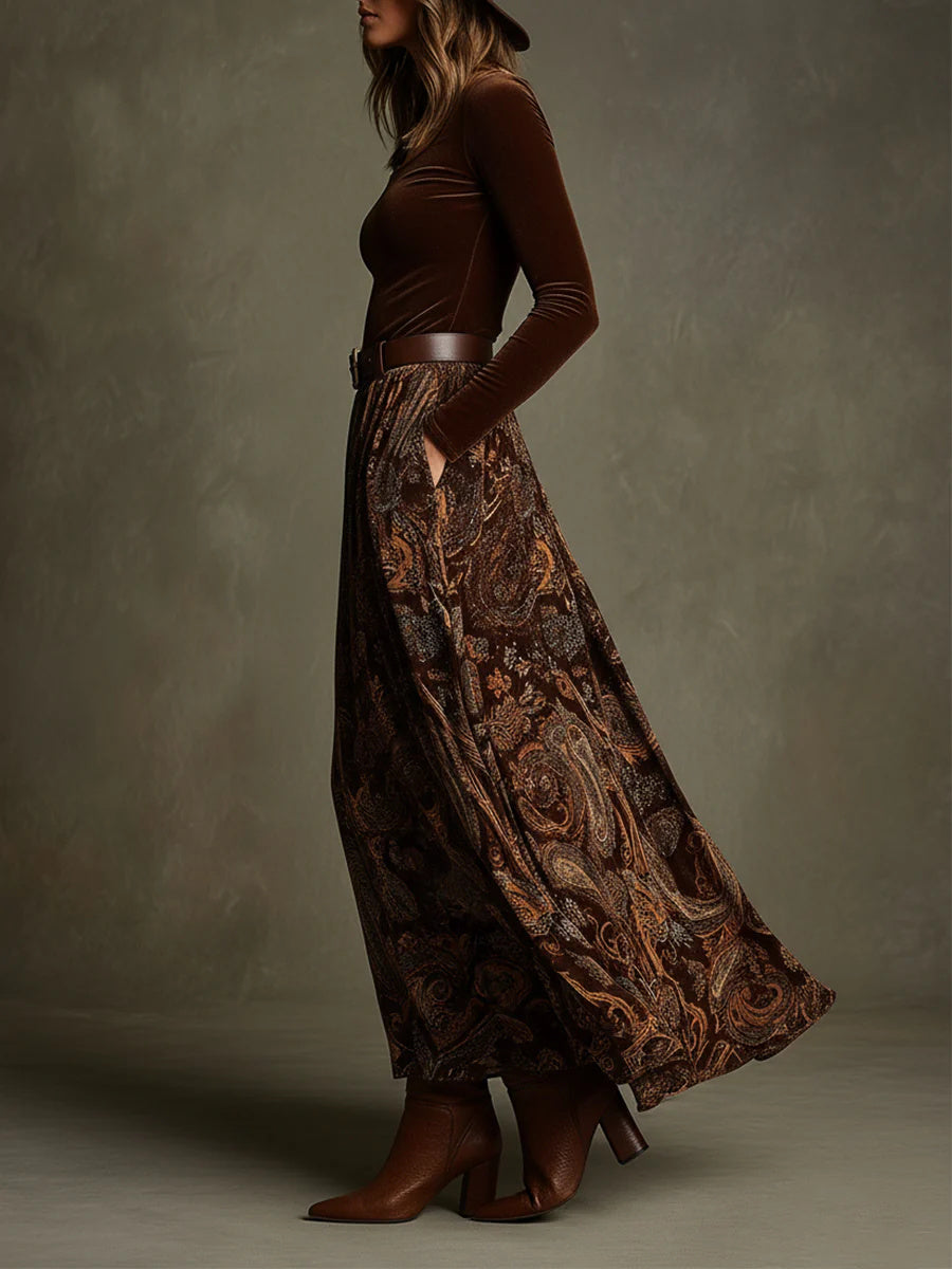 Women's Paisley Velvet Top and Skirt Co Ord Set