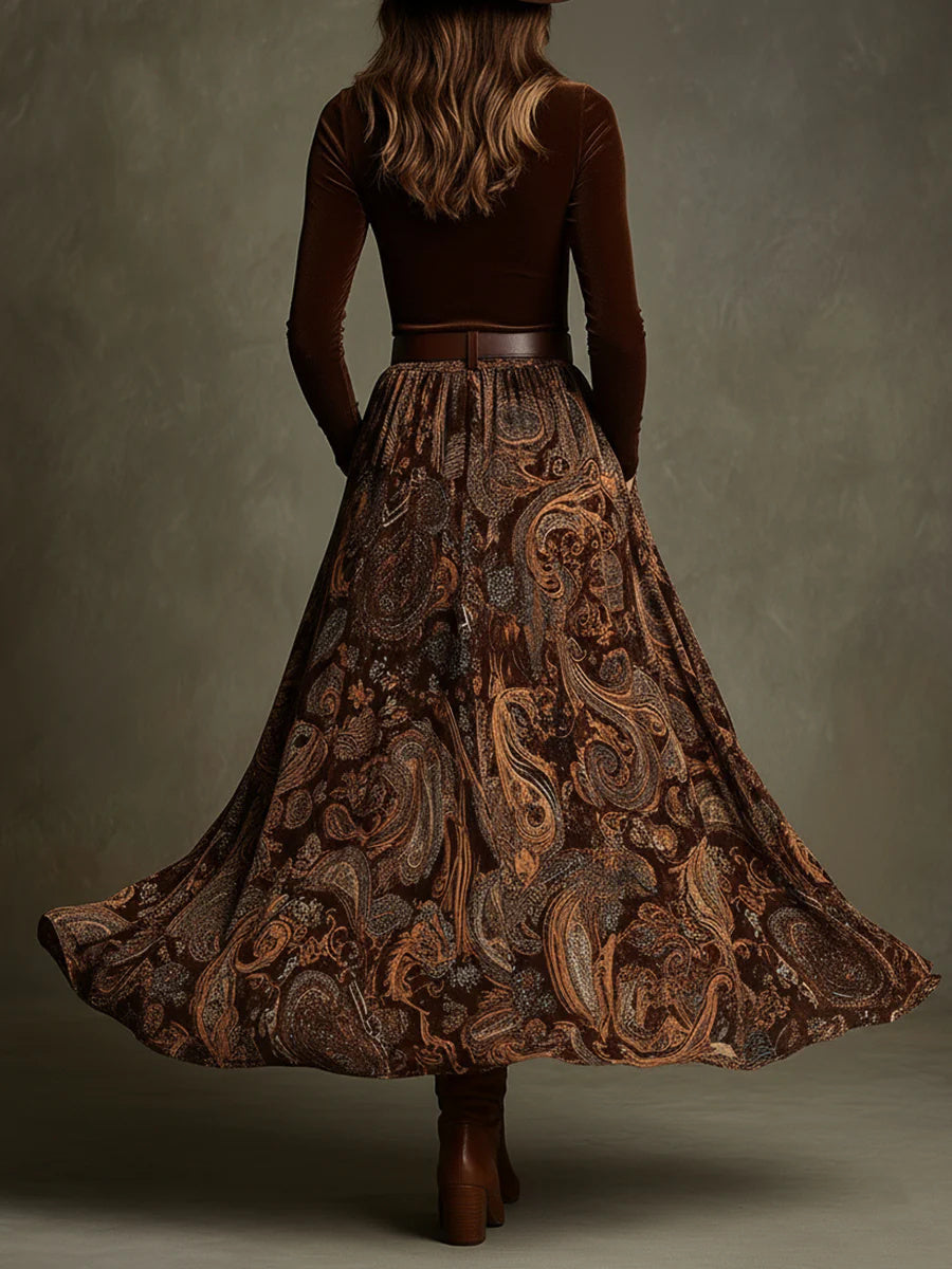 Women's Paisley Velvet Top and Skirt Co Ord Set