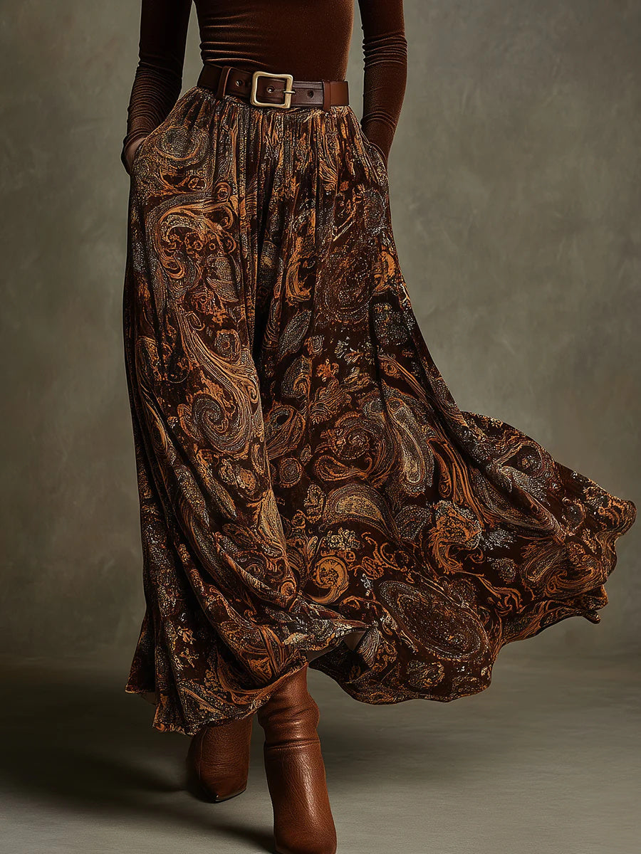Women's Paisley Velvet Top and Skirt Co Ord Set