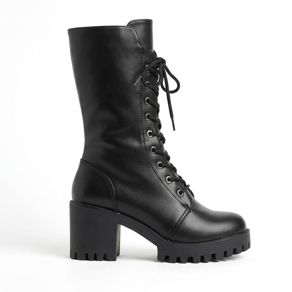 Women's Plain Leather Combat Boots