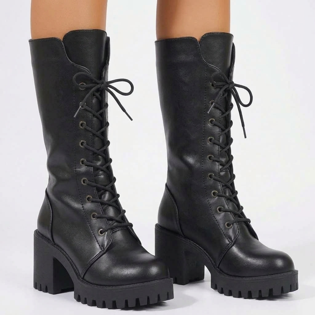 Women's Plain Leather Combat Boots