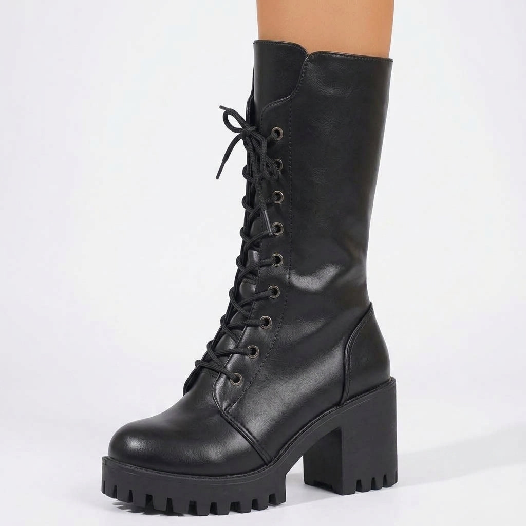 Women's Plain Leather Combat Boots