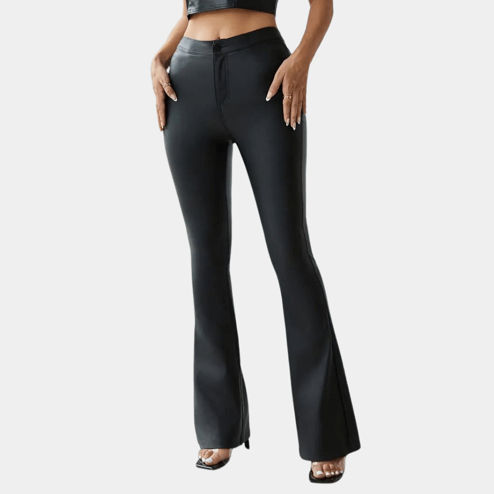 Women's Plain Leather Flared Trousers Women