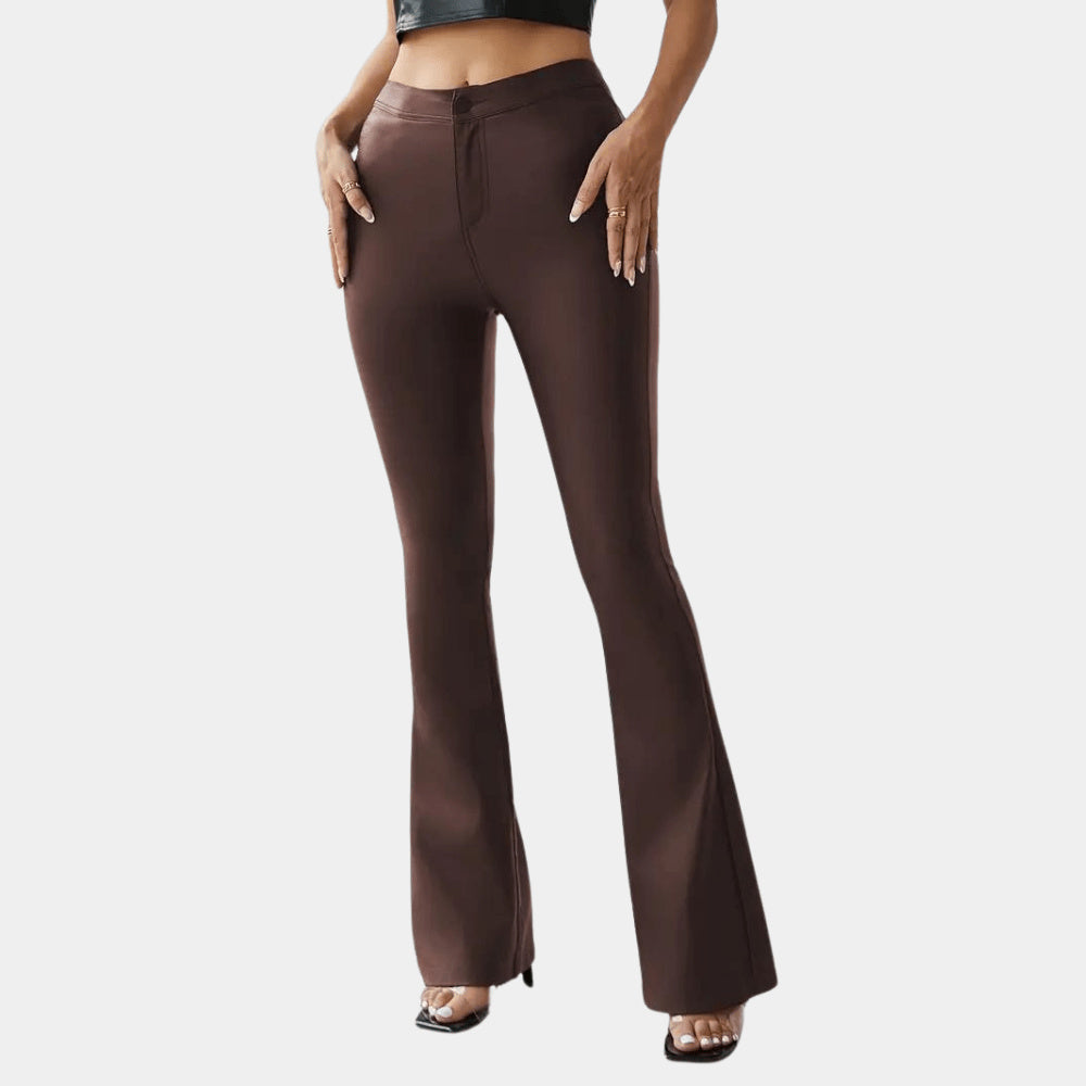 Women's Plain Leather Flared Trousers Women