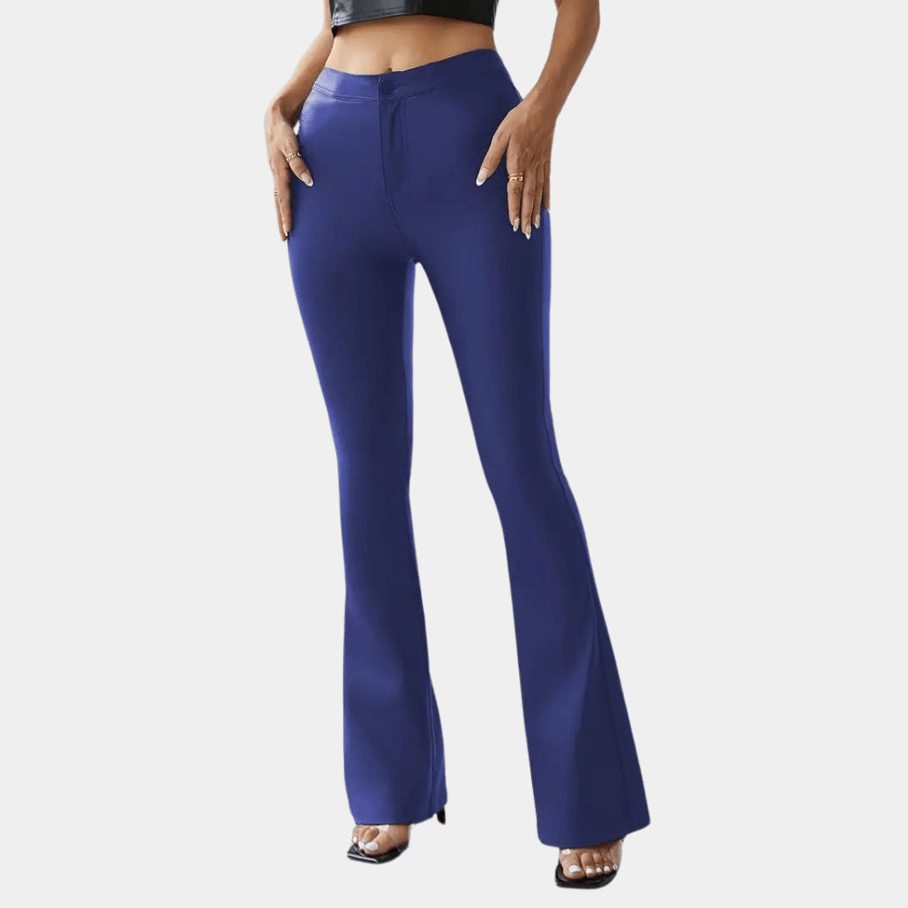 Women's Plain Leather Flared Trousers Women