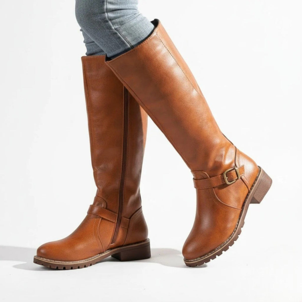 Women's Plain Leather Knee High Boots
