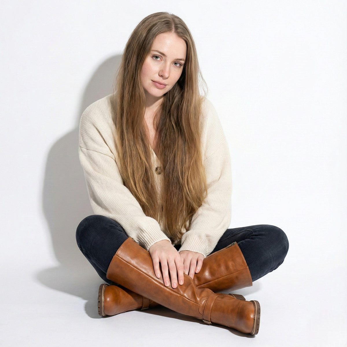 Women's Plain Leather Knee High Boots