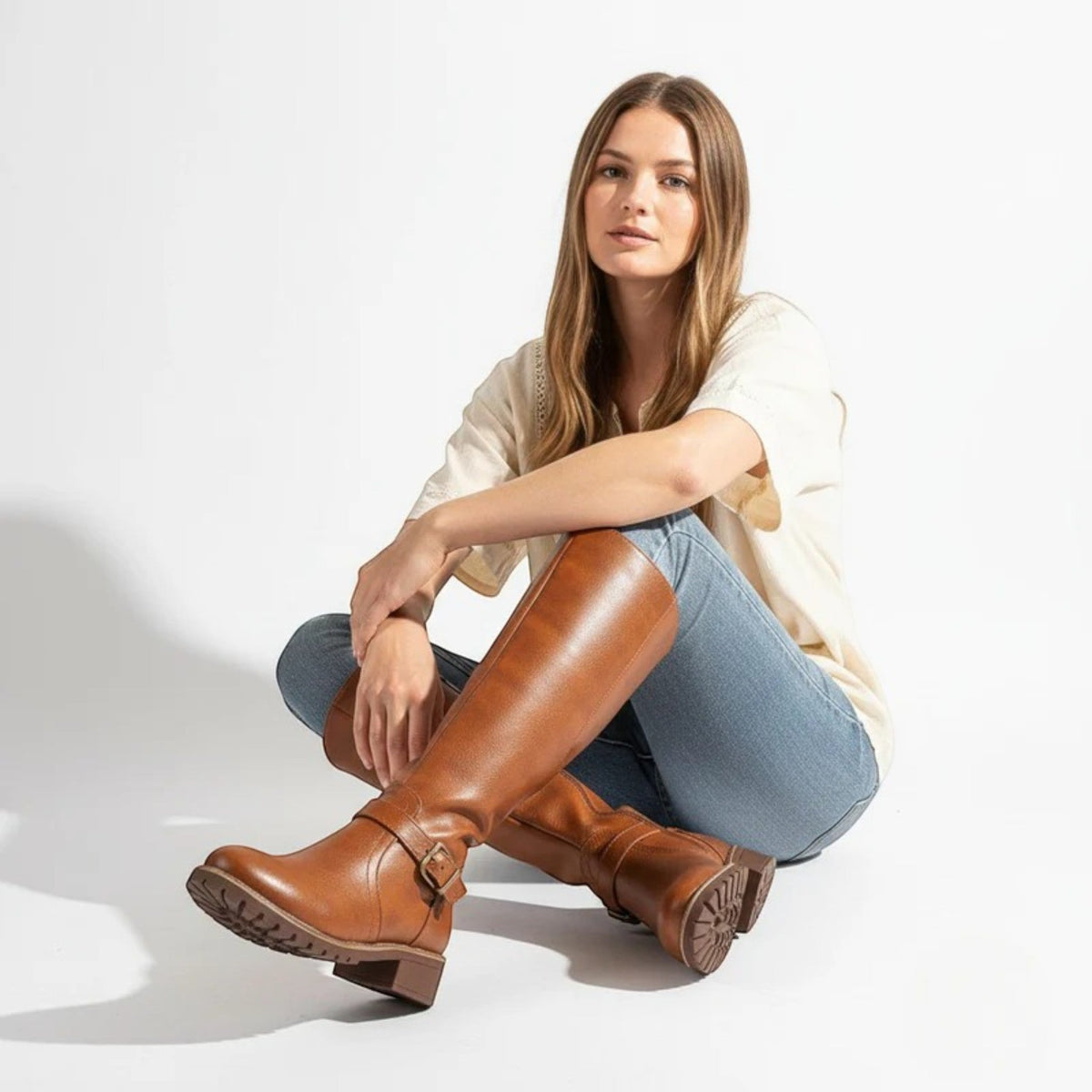 Women's Plain Leather Knee High Boots
