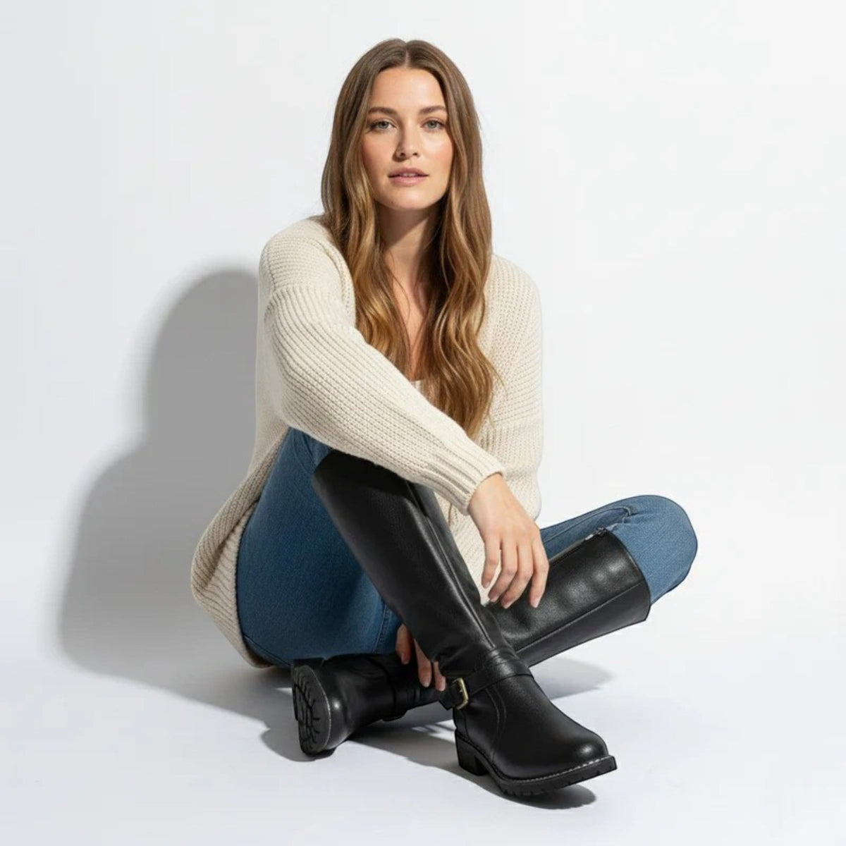 Women's Plain Leather Knee High Boots