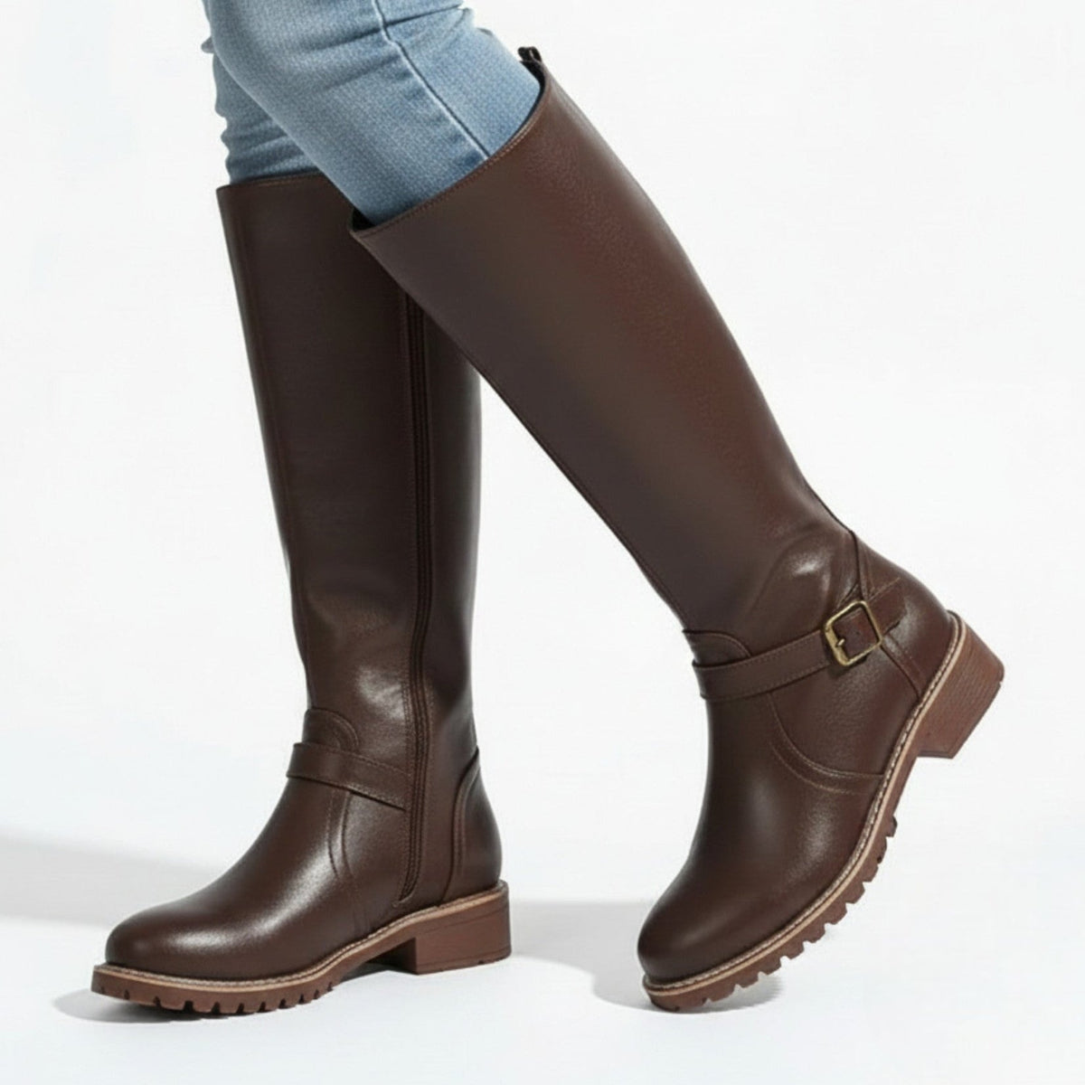 Women's Plain Leather Knee High Boots