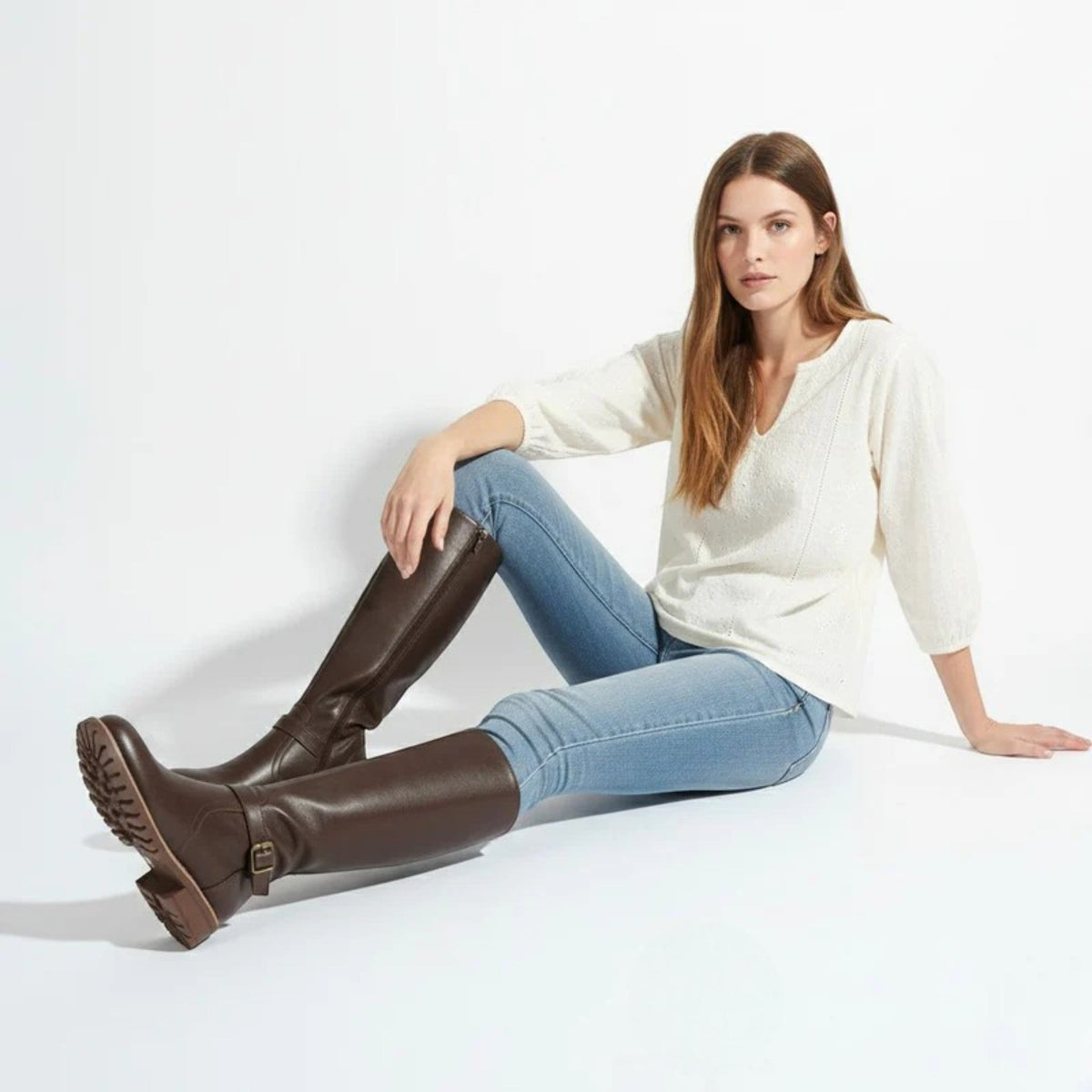 Women's Plain Leather Knee High Boots