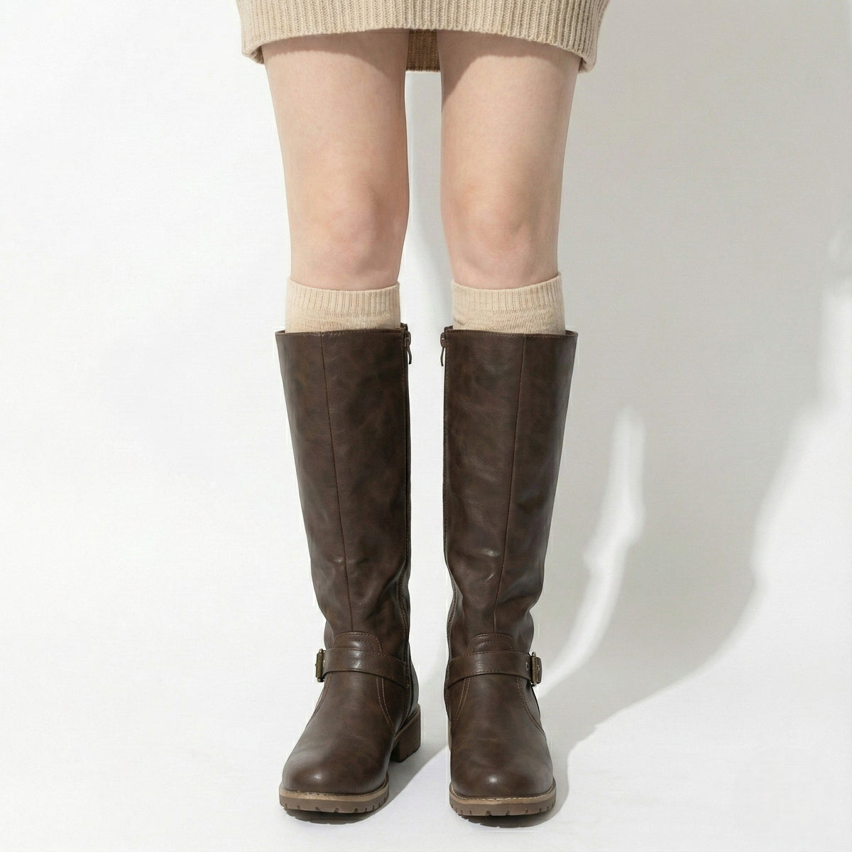 Women's Plain Leather Knee High Boots