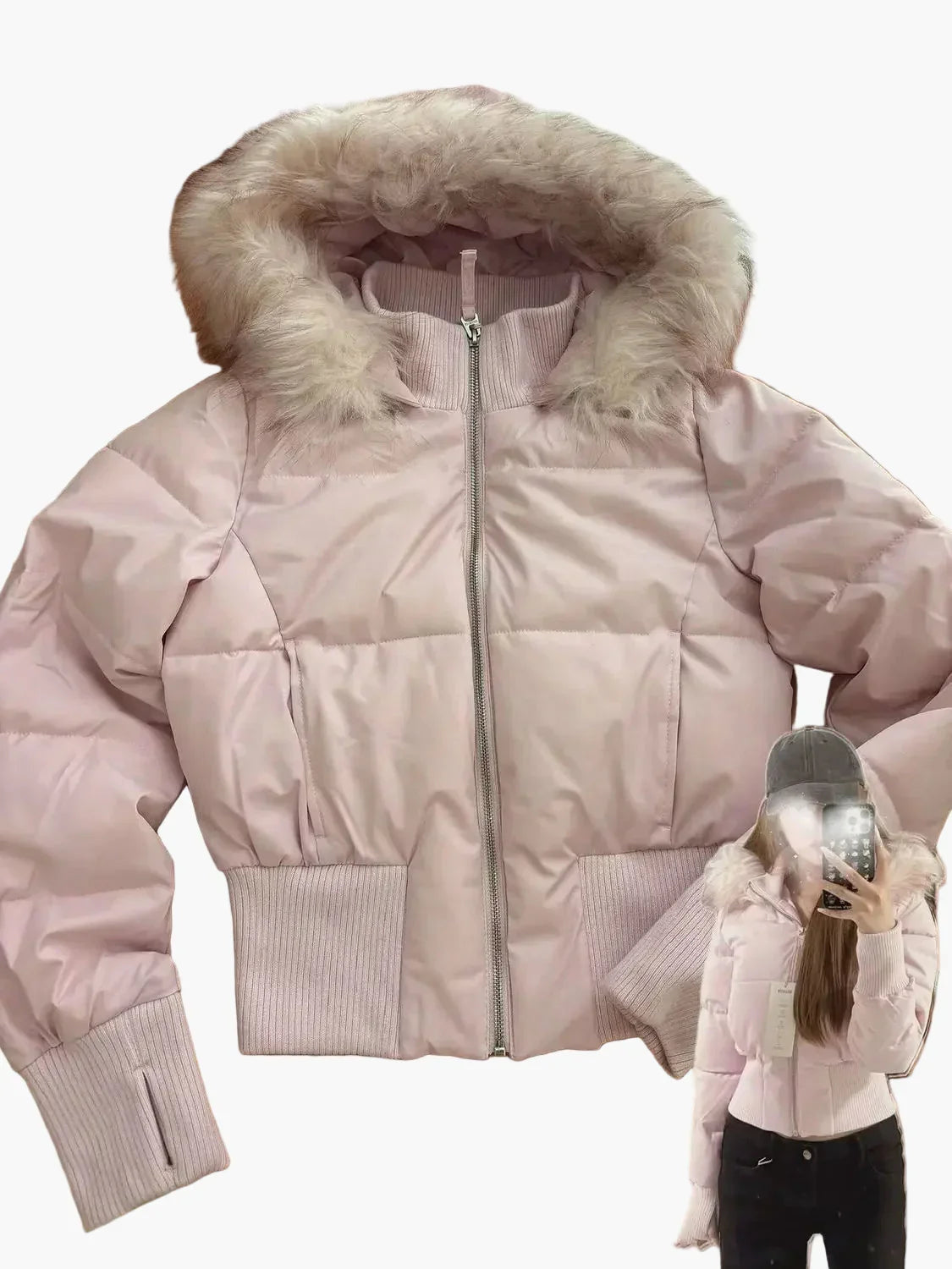 Women's Plain Quilted Hooded Puffer Jacket