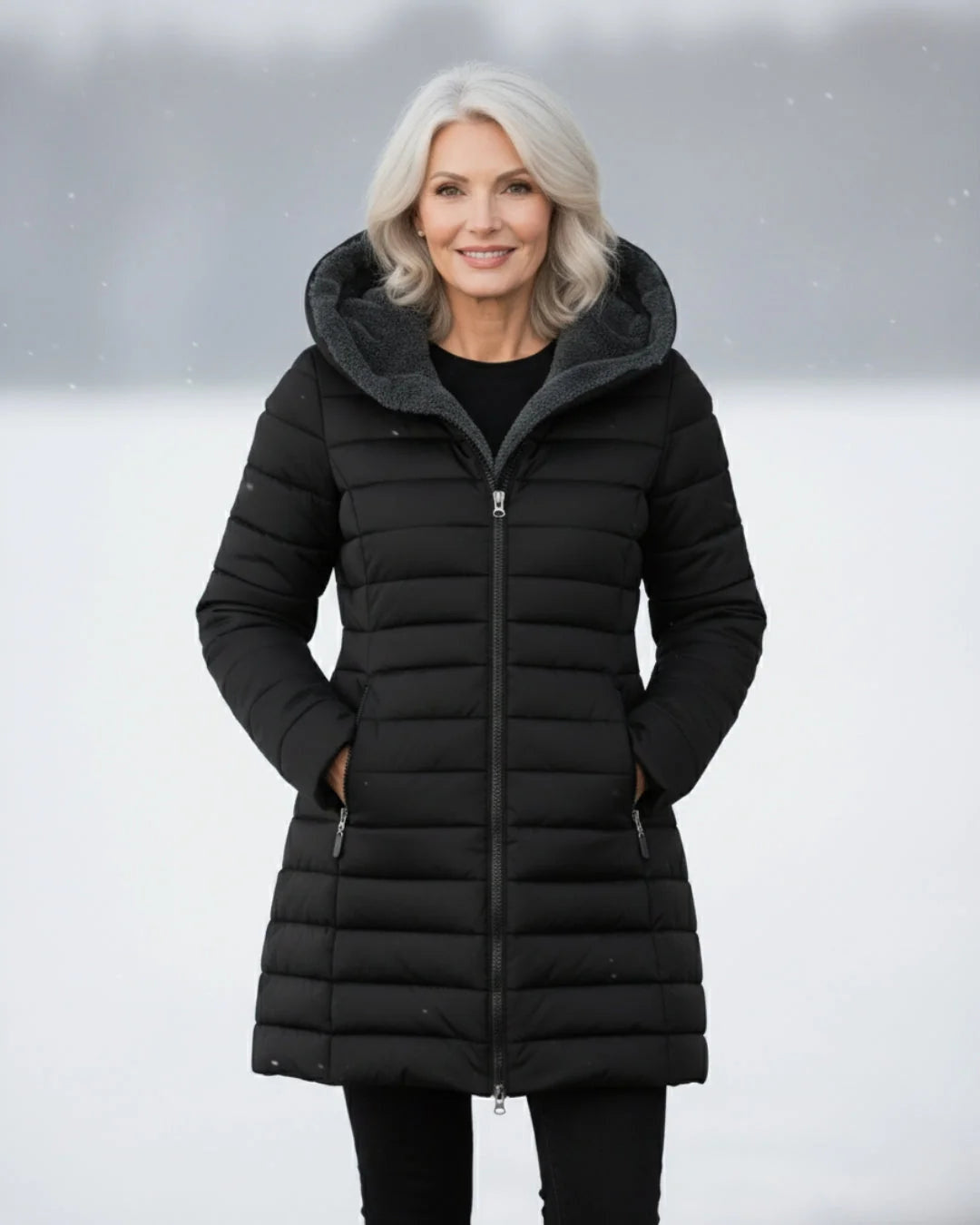 Women's Plain Quilted Hooded Puffer Jacket