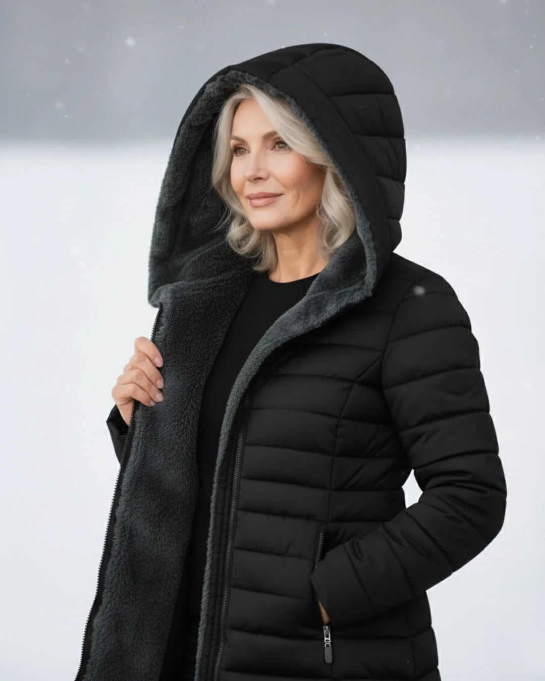 Women's Plain Quilted Hooded Puffer Jacket