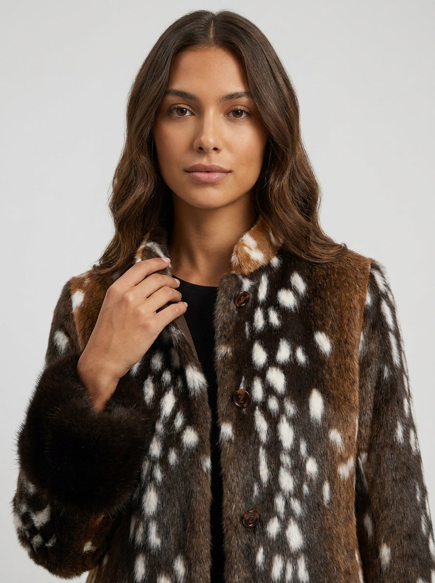 Women's Relaxed Animal Print Faux Fur Jacket