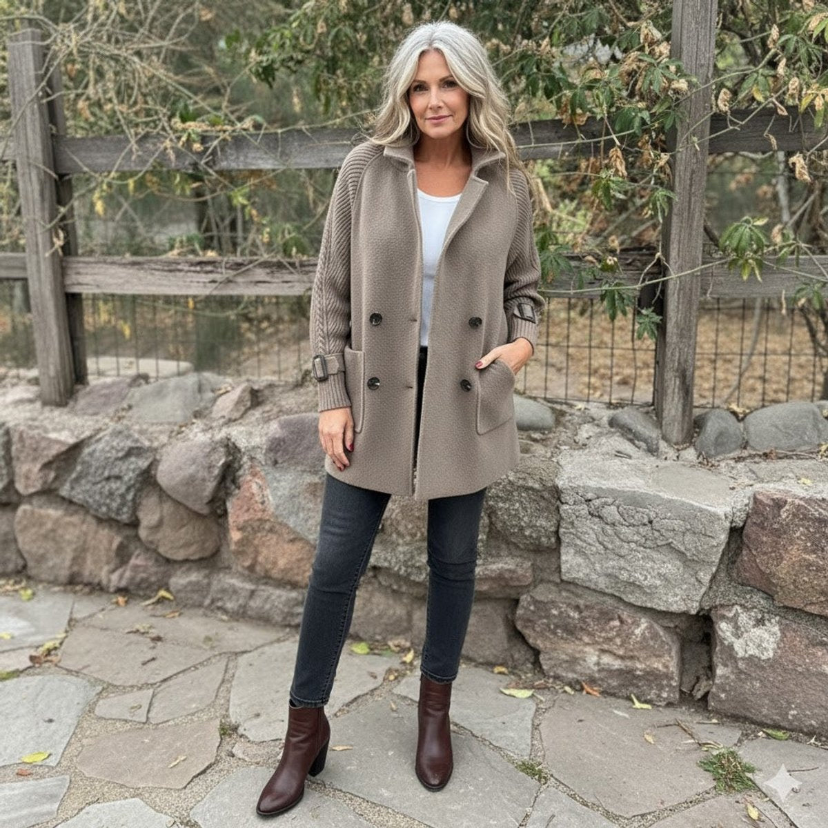 Women's Relaxed Cable Double Breasted Jacket