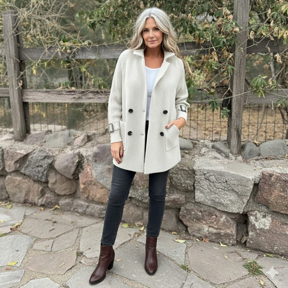 Women's Relaxed Cable Double Breasted Jacket