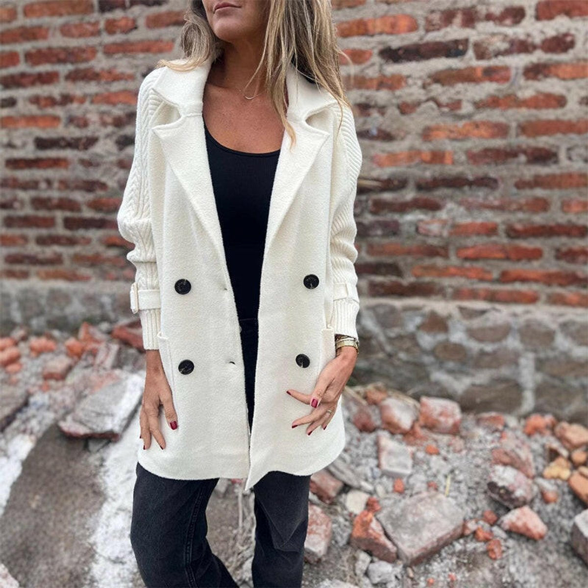 Women's Relaxed Cable Double Breasted Jacket