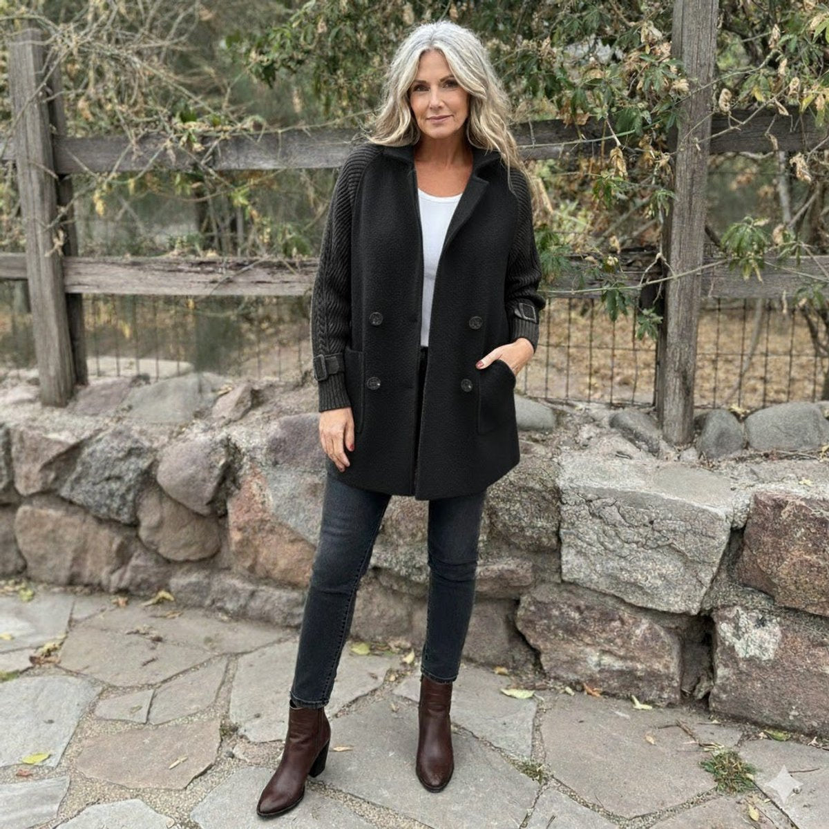 Women's Relaxed Cable Double Breasted Jacket