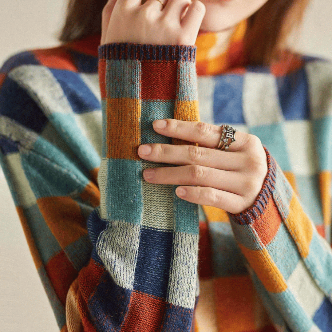 Women's Relaxed Checked Cashmere Roll Neck Jumper