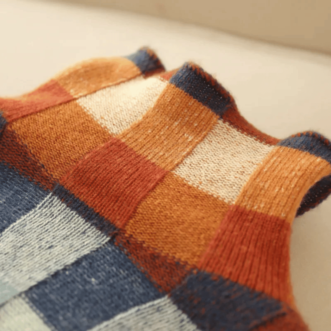 Women's Relaxed Checked Cashmere Roll Neck Jumper