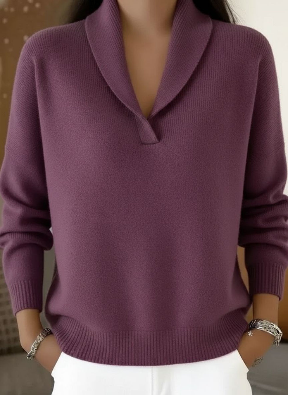 Women's Relaxed Collared V Neck Knit Jumper