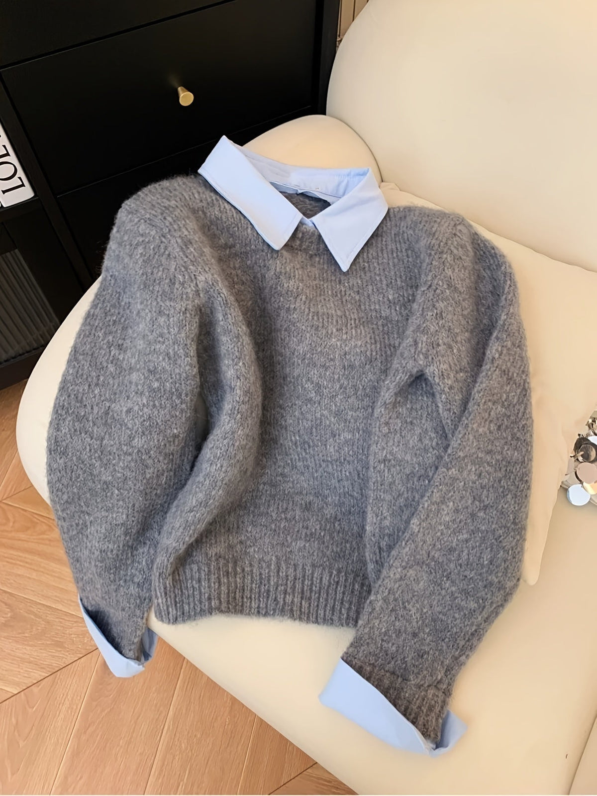 Women's Relaxed Faux Two-Piece Polo Collar Jumper