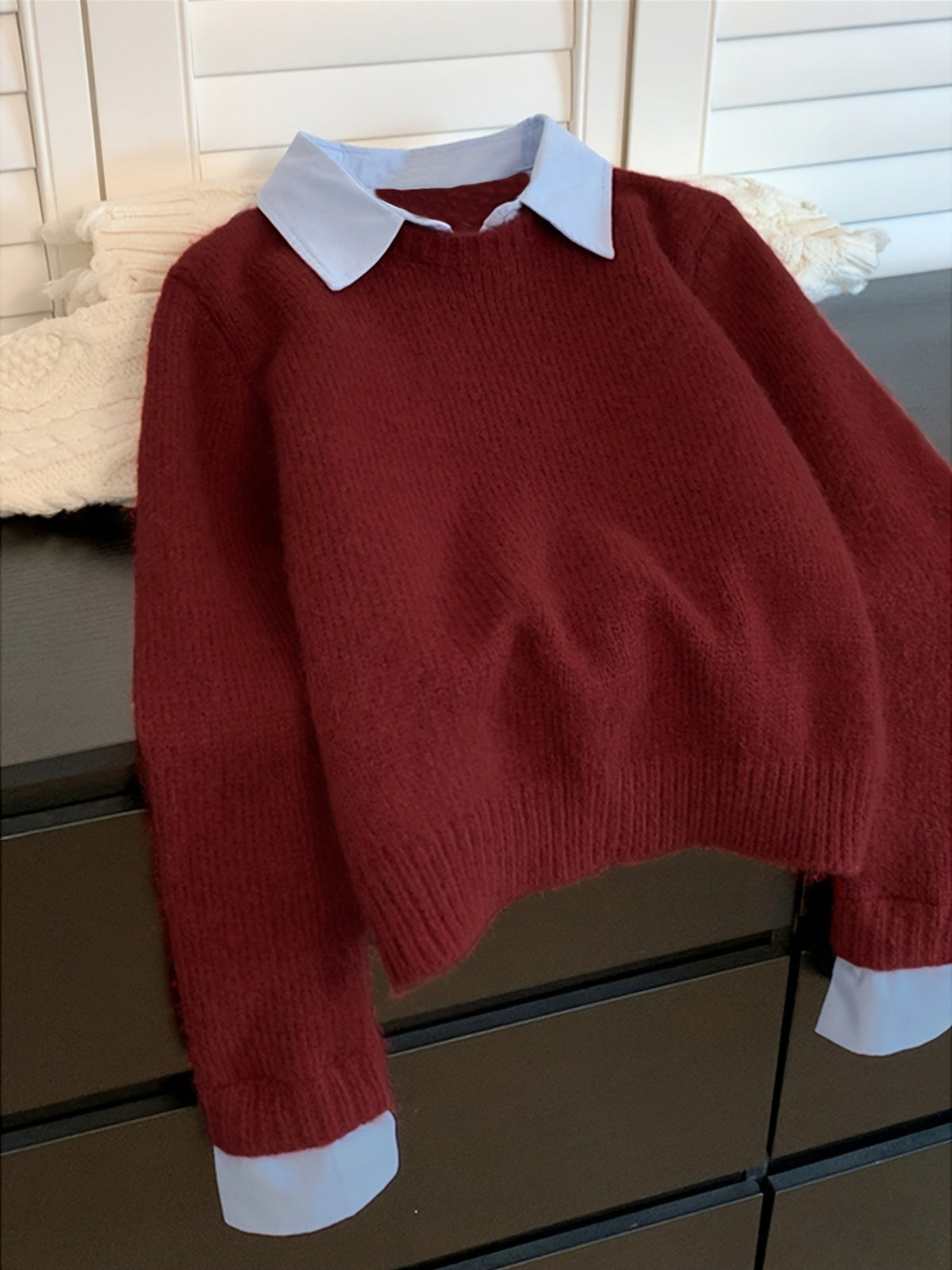 Women's Relaxed Faux Two-Piece Polo Collar Jumper