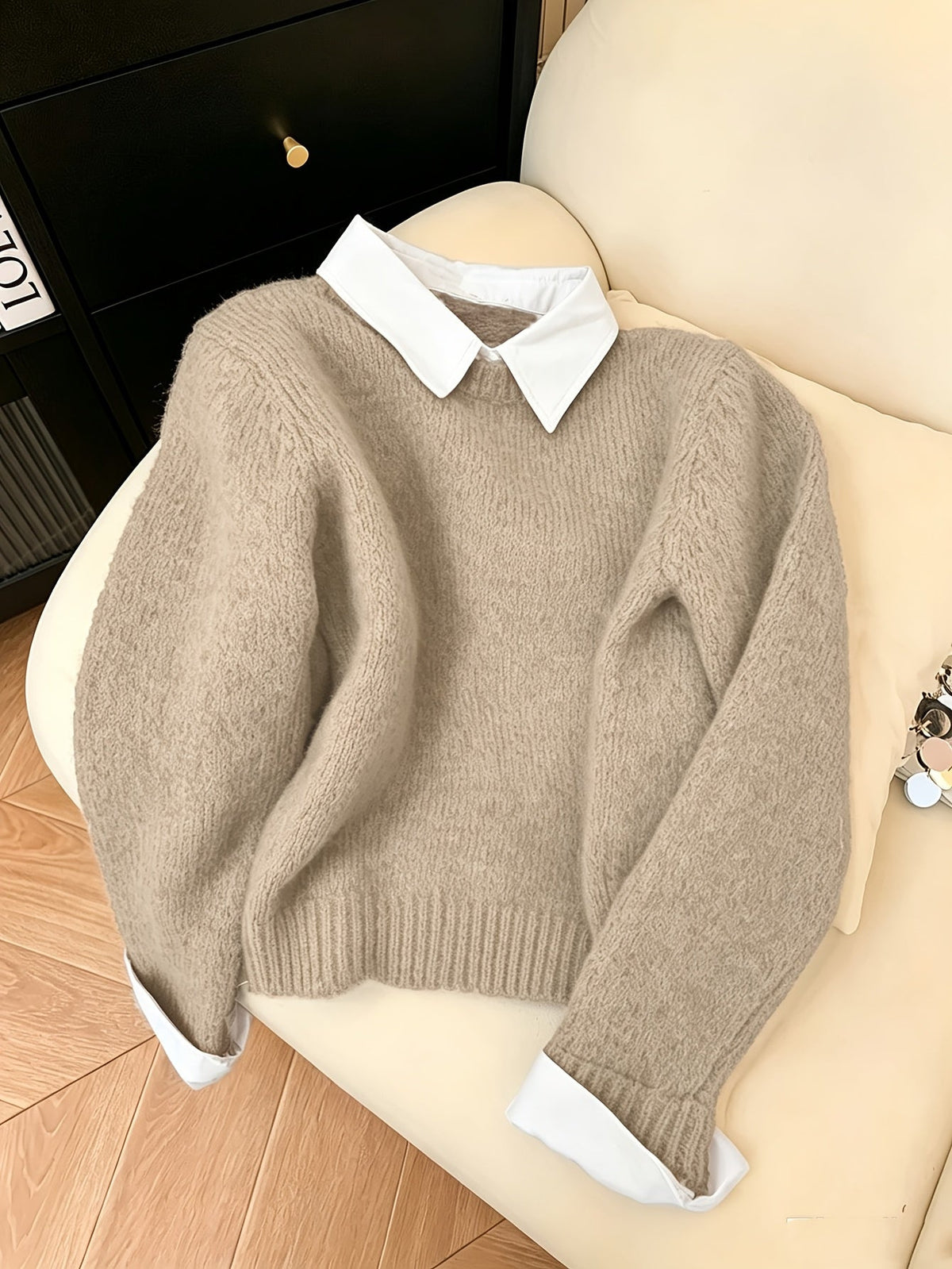 Women's Relaxed Faux Two-Piece Polo Collar Jumper
