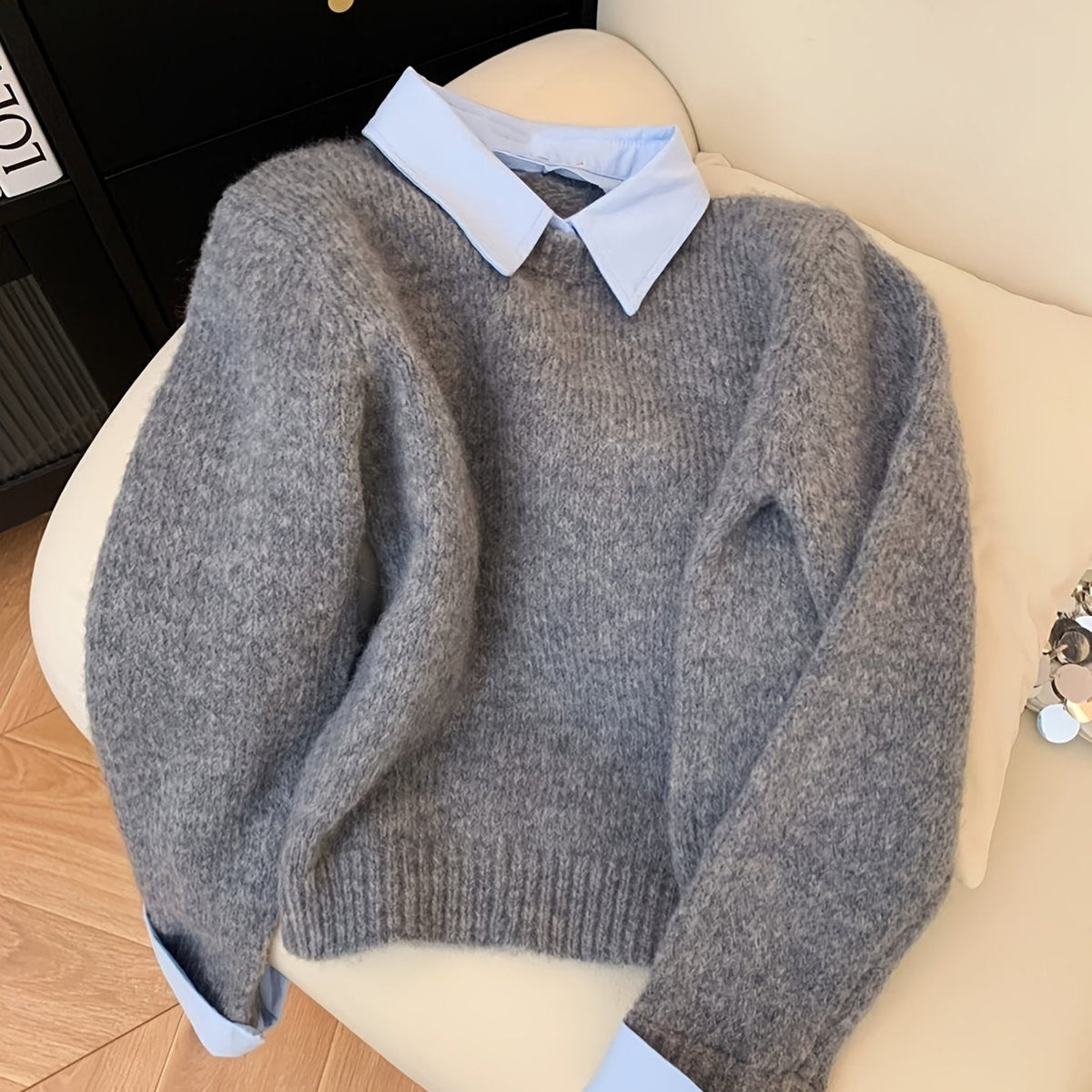 Women's Relaxed Faux Two-Piece Polo Collar Jumper