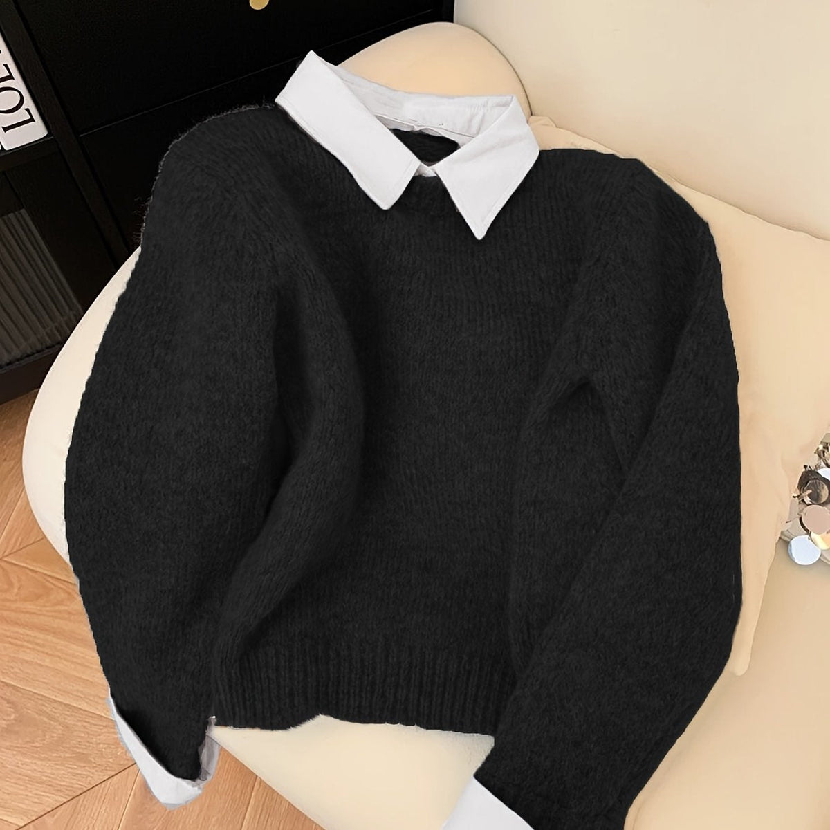 Women's Relaxed Faux Two-Piece Polo Collar Jumper