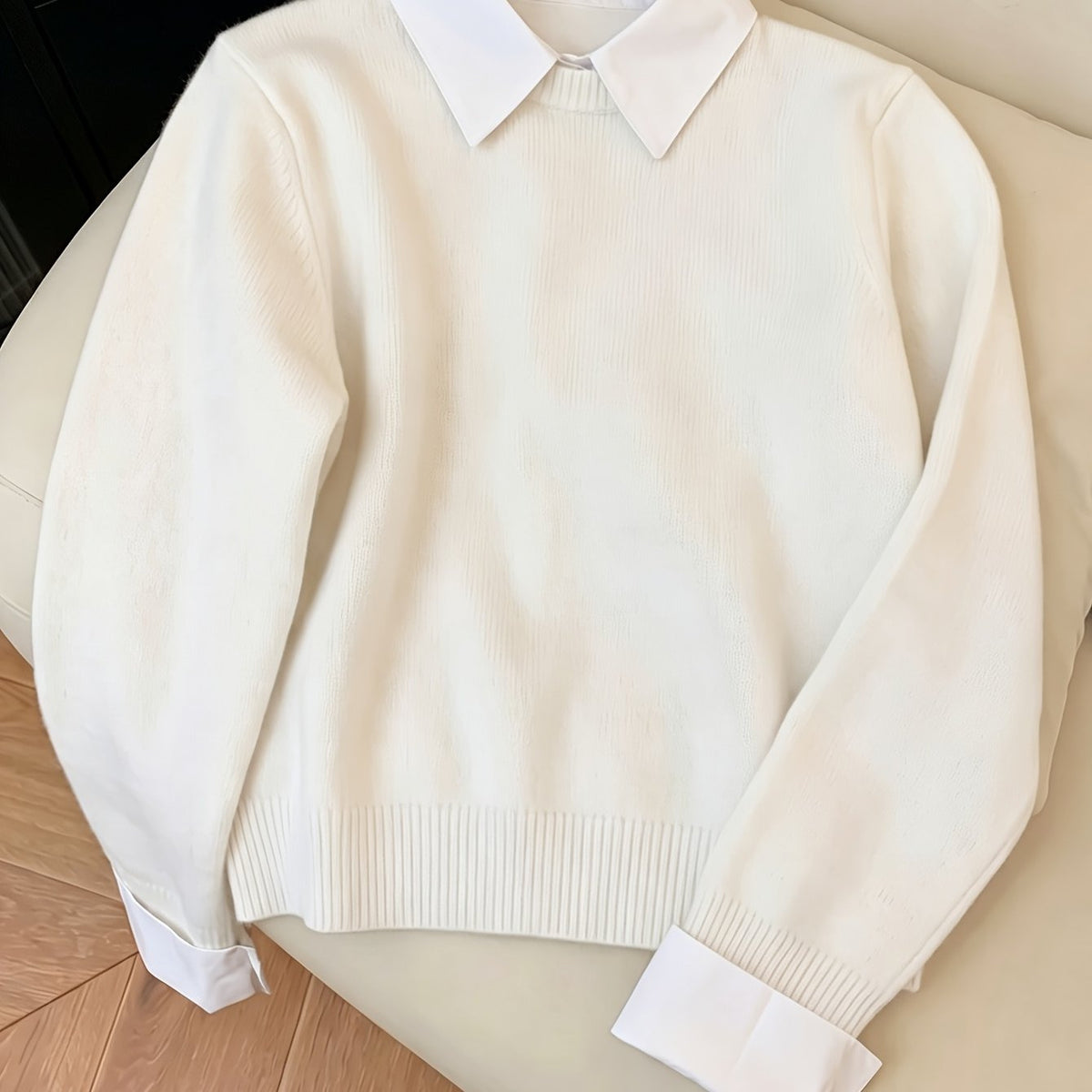 Women's Relaxed Faux Two-Piece Polo Collar Jumper