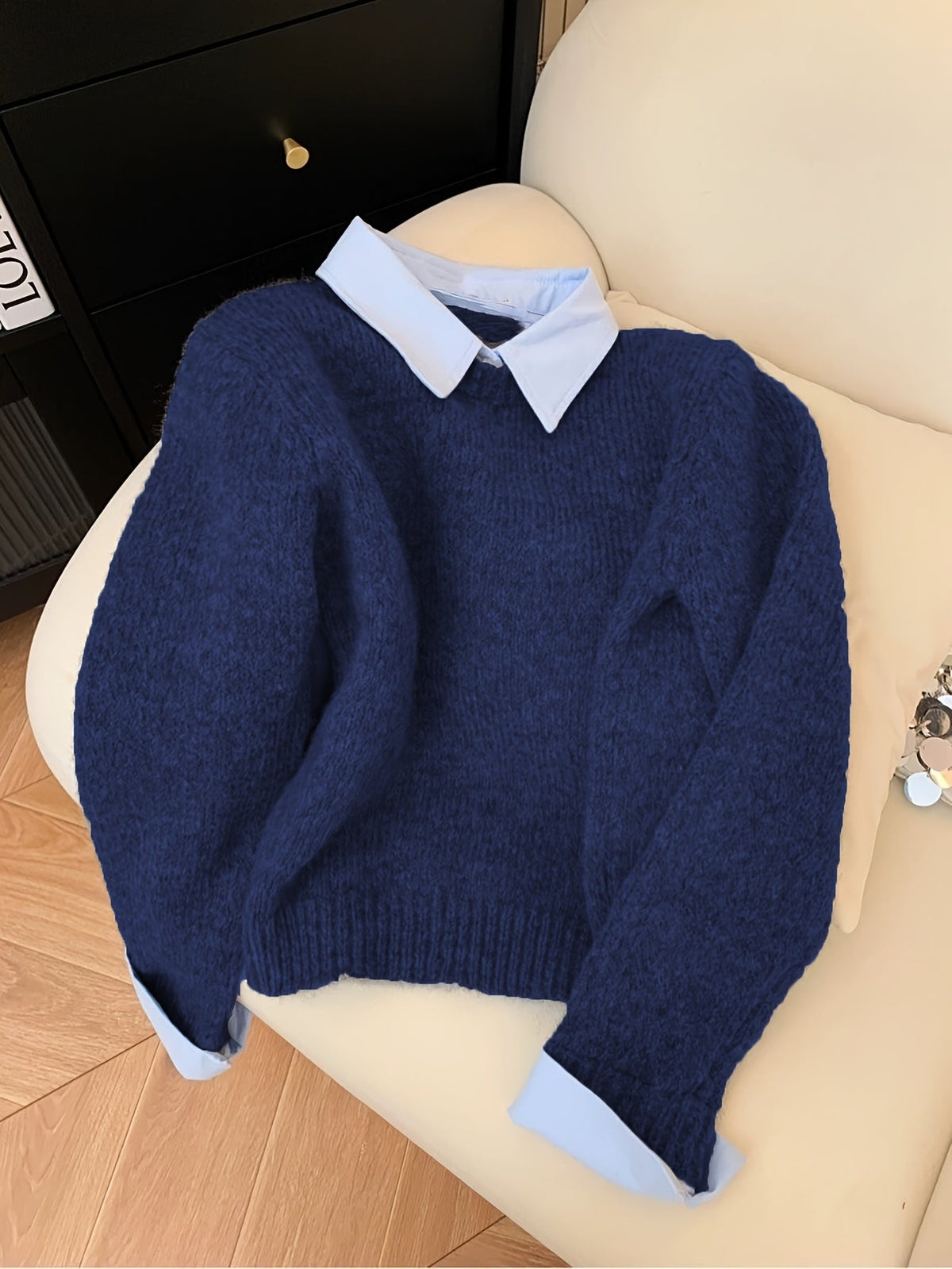 Women's Relaxed Faux Two-Piece Polo Collar Jumper